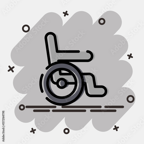 Icon wheel chair. Medical elements. Icon in comic style.