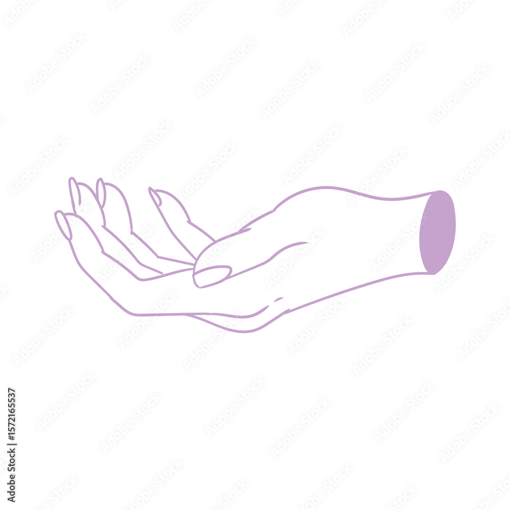 Obraz premium Illustration of outstretched hands in a pose of giving, receiving, asking. Original hand-drawn minimalist illustration for posters, cards,, and graphic design.