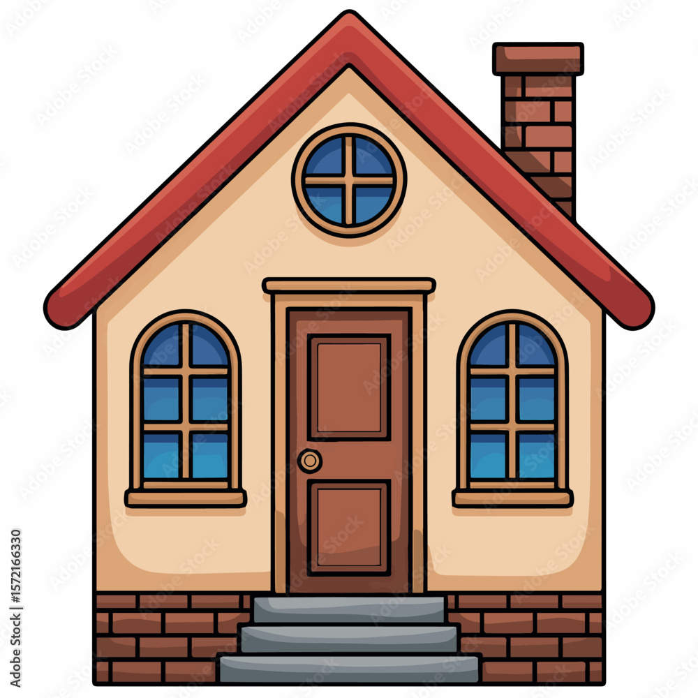 Fototapeta premium Cartoon house illustration vector drawing architecture building home design real estate property cute 