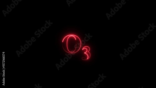 Ozone molecule symbol on the black background . chemical representation . neon sign
