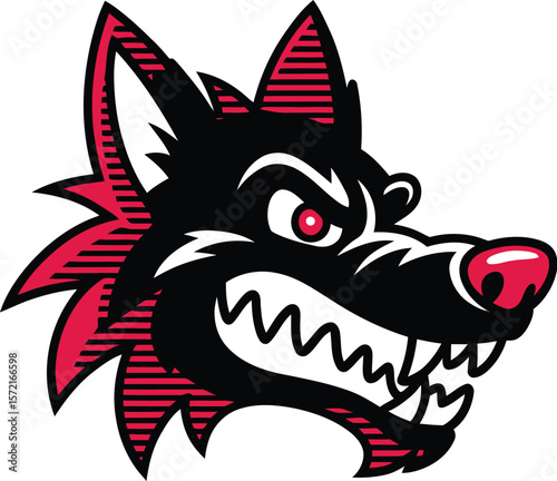 Angry Wolf Mascot: The fierce gaze and snarling expression of a wolf, a strong embodiment of power and determination. A great vector image with strong, confident vibes.