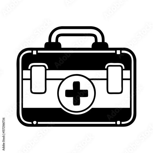 First aid kit icon in black and white minimalist design  