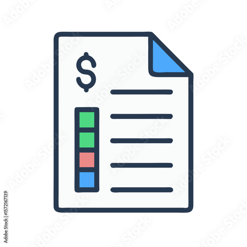 Financial report illustration displaying colorful blocks and dollar symbol