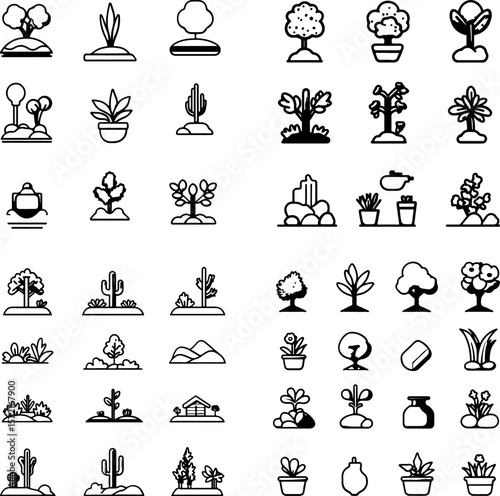 xeriscaping icons, drought-tolerant landscaping, water-efficient garden, low-water plants, dry garden design, sustainable landscaping, water conservation garden, desert landscaping, nat