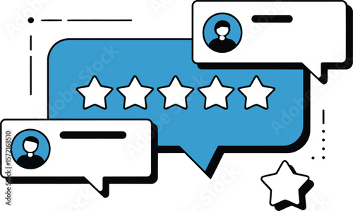 Five star review customer feedback rating testimonial satisfaction service quality experience vector design