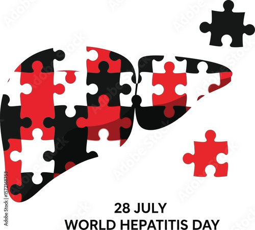 World hepatitis day illustration with liver made of puzzle pieces on white