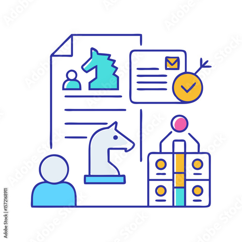 Strategic Recruitment HR Process Flat Line Style Illustration