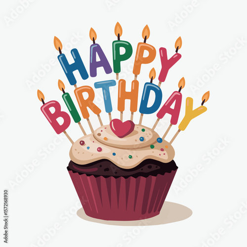 Happy birthday cupcake with candles illustration for birthday party celebration and greeting card design