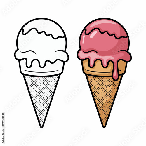 Ice cream cone drawing summer dessert food illustration sweet treat coloring page vector graphic design