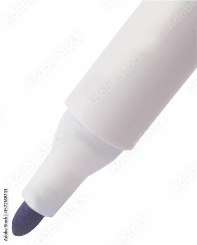 3D render is showing white marker pen tilting diagonally on white background with purple felt tip