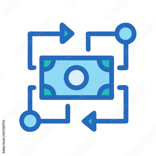 Money flow diagram representing revenue streams, investment, or budget