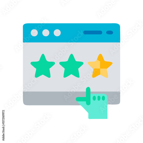 Rating stars hand clicking threestar rating on website interface. Ideal for illustrating user interaction, feedback, rating systems, web design.