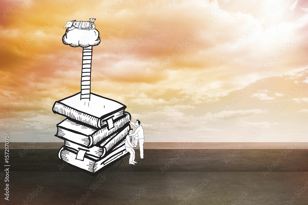 Obraz premium Graphic of a pile of books in landscape