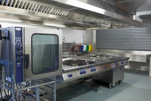 Stainless steel appliances in commercial kitchen