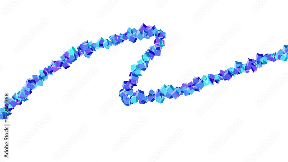 Fototapeta premium Abstract Blue Cubes Wave: A dynamic, abstract composition featuring a wave-like formation of vibrant blue and purple cubes. The cubes vary in shades and create a flowing, three-dimensional effect.