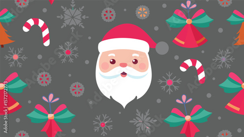 Festive Santa Claus and reindeer soar through a snowy winter wonderland with a vibrant Christmas tree and gifts, a joyful holiday celebration illustration