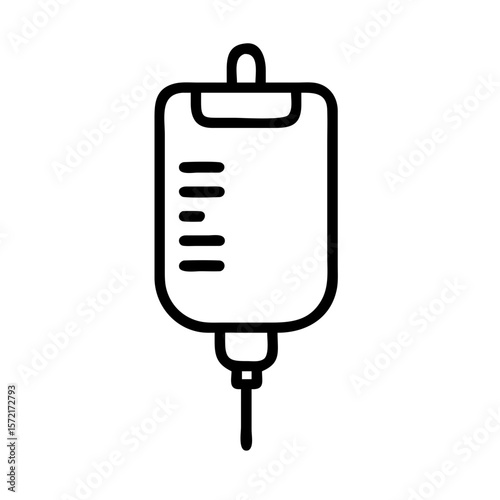 Medical IV drip bag icon in simple black outline style  