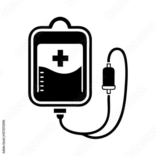 Blood bag icon with medical cross symbolizing health and care  