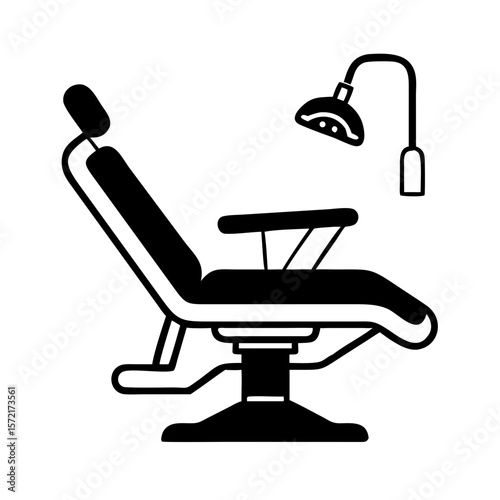 Dental chair with overhead light for patient comfort concept of icon  