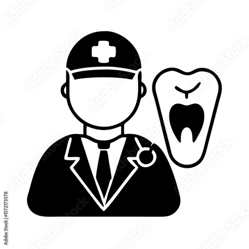 Dentist icon with a tooth illustration in black and white  