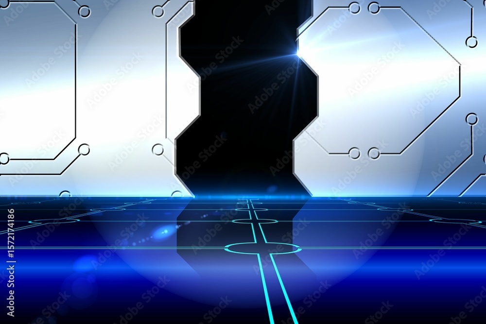 Naklejka premium Doorway on technological background