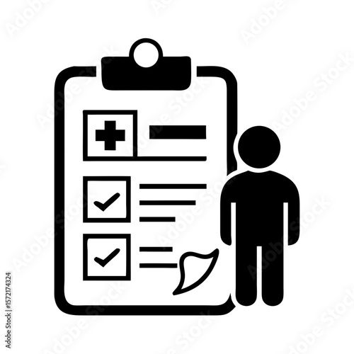 Medical exam checklist with person and health form illustration  