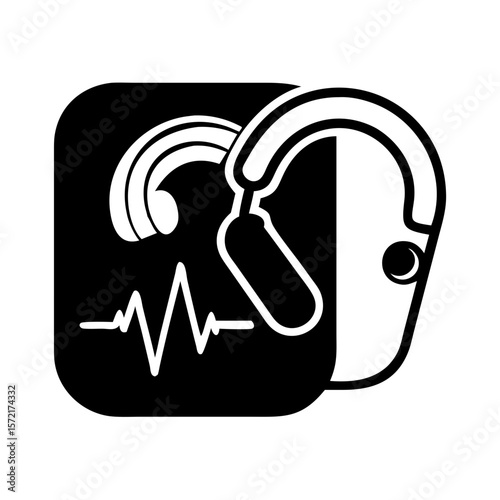 Hearing aid icon with sound wave illustration in modern style  