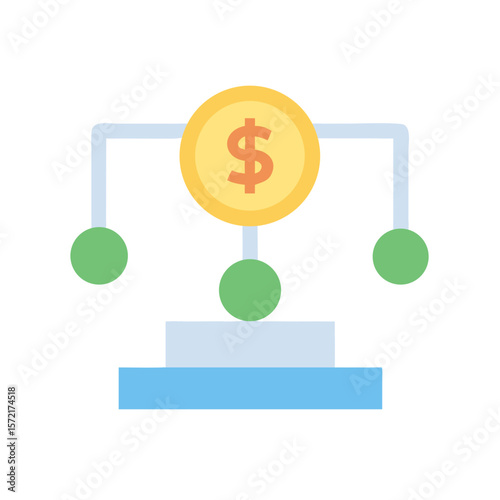 Simple dollar sign coin distributing to multiple sources icon