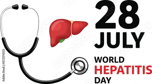 World hepatitis day illustration with stethoscope and liver on white background