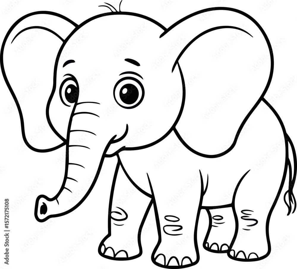 Fototapeta premium Baby elephant coloring page for kids and adults printable outline vector drawing illustration art 