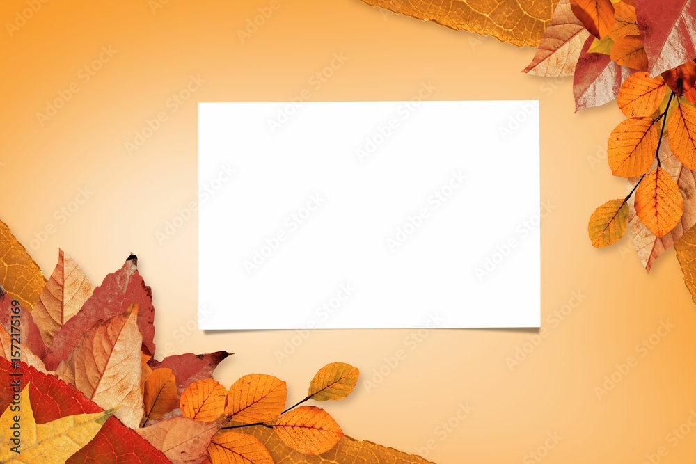 Naklejka premium Autumn leaves with yellow note