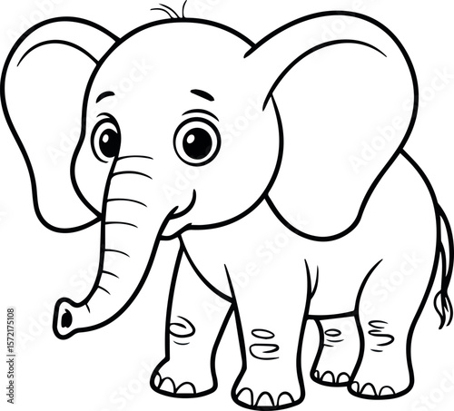 Baby elephant coloring page for kids and adults printable outline vector drawing illustration art 