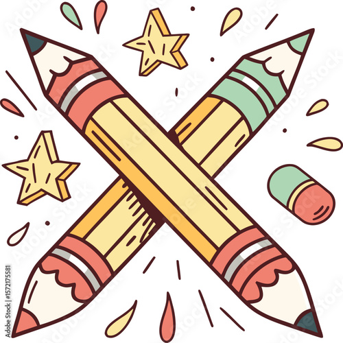 Crossed Colored Pencils Vector Illustration – Art and Creativity Concept