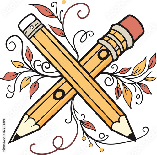 Vector Drawing of Crossed Color Pencils – School and Stationery Design