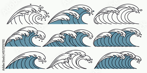Collection of Stylized Ocean Waves