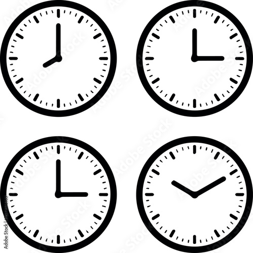 Clock face time illustration showing different hours for time management and schedule planning resource design