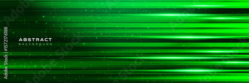 Abstract green laser light effect, futuristic background, neon lights on black, star, space, geometric shapes, speed lines for banner, web, cover, presentation, vector design.