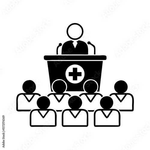 Speaker presenting at medical conference with audience in attendance  