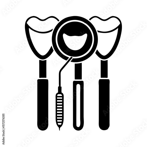 Dental tools including mirror and probe on white background  