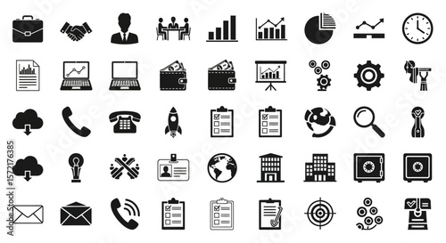 Business and Office Management Solid Icon Set