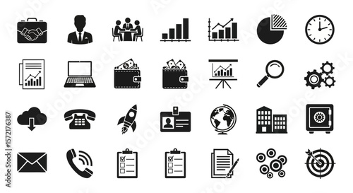 Business and Office Management Solid Icon Set