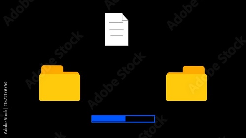 copying files, duplicating files, moving files, copying documents from one folder to another. Flying document animation between folders.