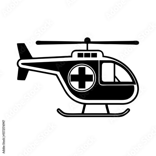 Medical helicopter icon in black and white design  