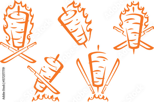 Orange Fast Food Wrap and Fries Fire Icon Set — fast, food, wrap, fries, orange, fire, spicy, vector, snack, icon