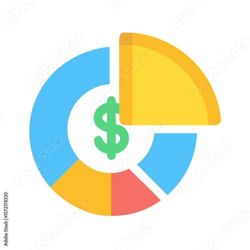 Flat style pie chart graphic showing financial distribution