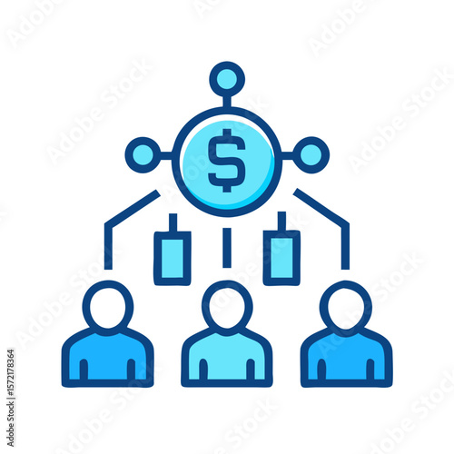 Money distribution to multiple people in flat vector design