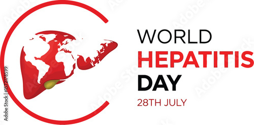 World hepatitis day graphic with liver and world map on a white background