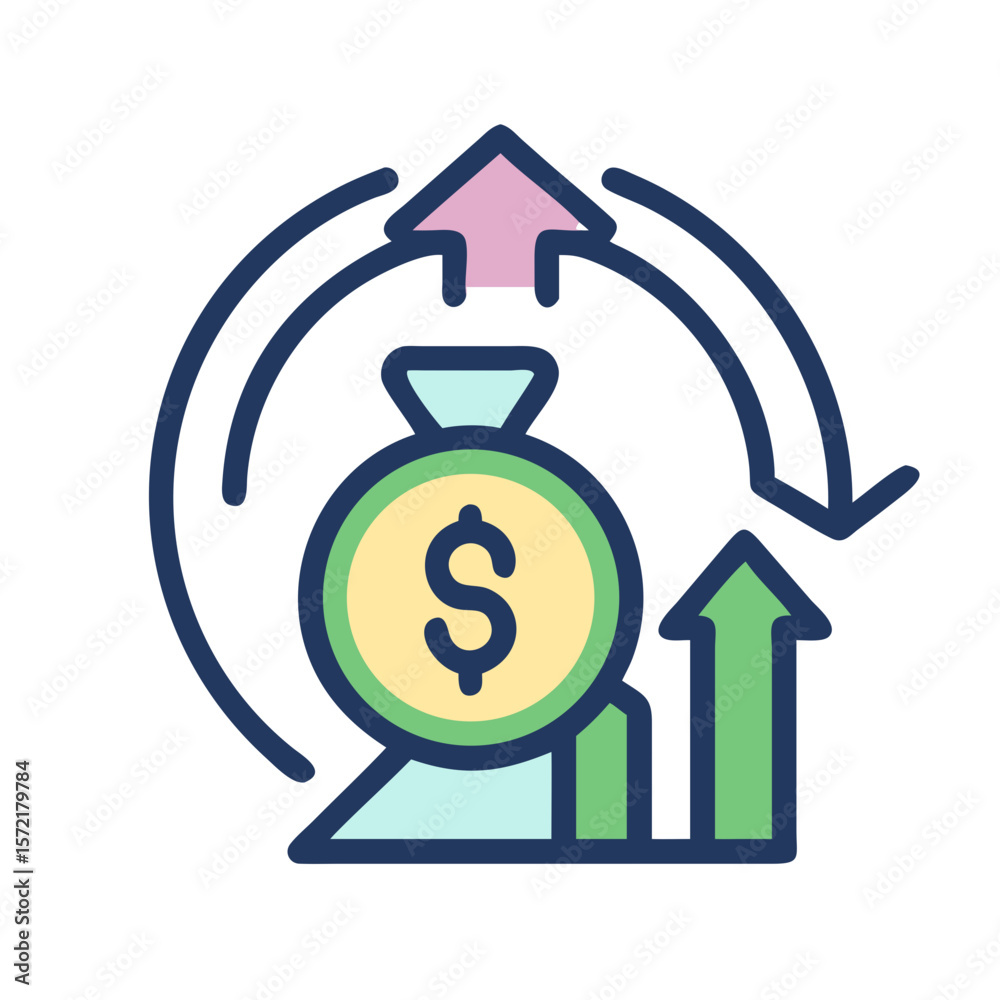 Stylized diagram showcasing financial growth and cyclical investment Stylized diagram showcasing financial growth and cyclical investment