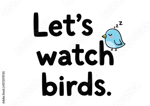 Cartoon Sleeping Bluebird with Zzz Small Beak and Pink Cheeks.