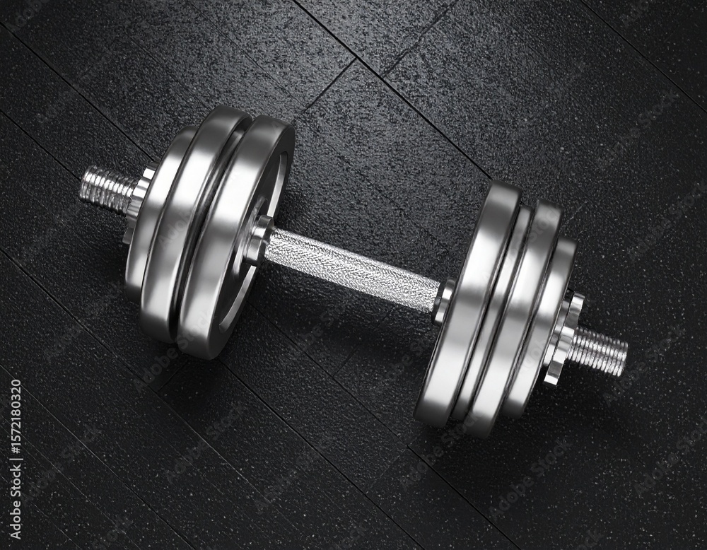 Naklejka premium Single Dumbbell on Rubber Gym Floor Top View